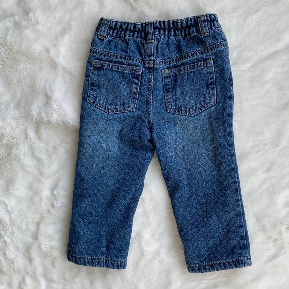 George Red Fleece Lining Pull-on Blue Denim Jeans Size 6-12 Months - Picture 3 of 7